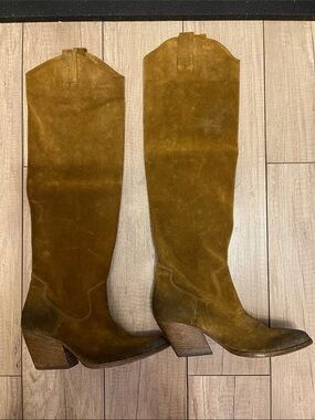 Over-the-Knee Suede Boots in Mustard Brown